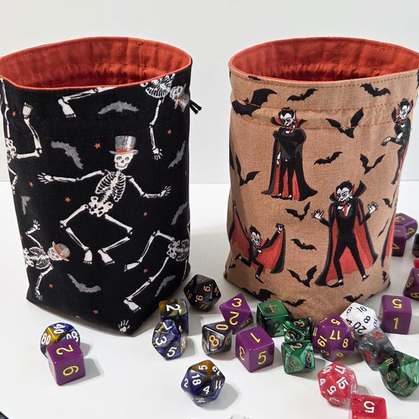 Halloween Dice Bag | Drawstring Pouch For TTRPG; Skeleton or Vampire
