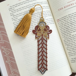 Medieval Sword Bookmark;  Fantasy Knight Embroidered Lace Bookmark; Handmade Adventure Bookmark With Tassel