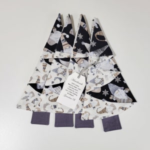 Black and White Christmas Napkins with gnomes; Folded ChristmasTree Shaped Napkins; Hostess Gift; Secret Santa gift; Reusable Cloth Napkins