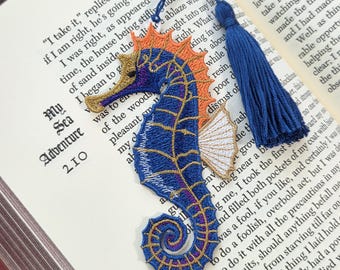 Blue Seahorse Embroidered Lace Bookmark | Ocean Themed Reader Gift