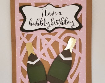 Bubbly Champagne Happy Birthday Card SVG