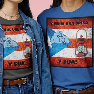 Divertida camiseta bilingüe, camiseta boricua de bandera puertorriqueña angustiada, camiseta boricua latina de Puerto Rico, camiseta Venia Una Brisa Y Fua