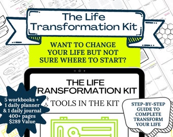 Life Transformation Kit, 7 digital workbooks to transform your life,  bonus planner +  journal to manifest your dream life
