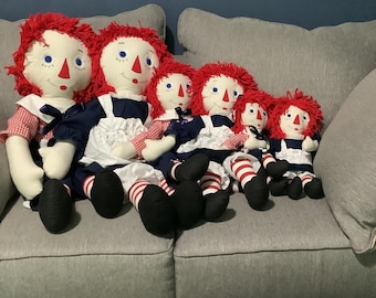 Raggedy Ann och Andy dockor, 35-80 cm höga