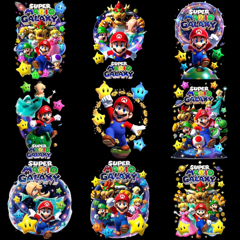 Super Mario Galaxy PNG, imágenes prediseñadas de Mario, diseño de camiseta para gamers (descarga instantánea) imagen 3