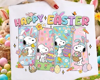Paquete PNG de Snoopy de Pascua, diseño de búsqueda de huevos de Pascua, linda camiseta de conejito pastel, sublimación imprimible, descarga digital