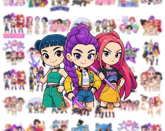 140+ KPop PNG Clipart Bundle, Huntrix Clipart png bundle for birthday, K-pop shirt, Demon Hunters clip art, Saja Boys stickers, K Pop paper