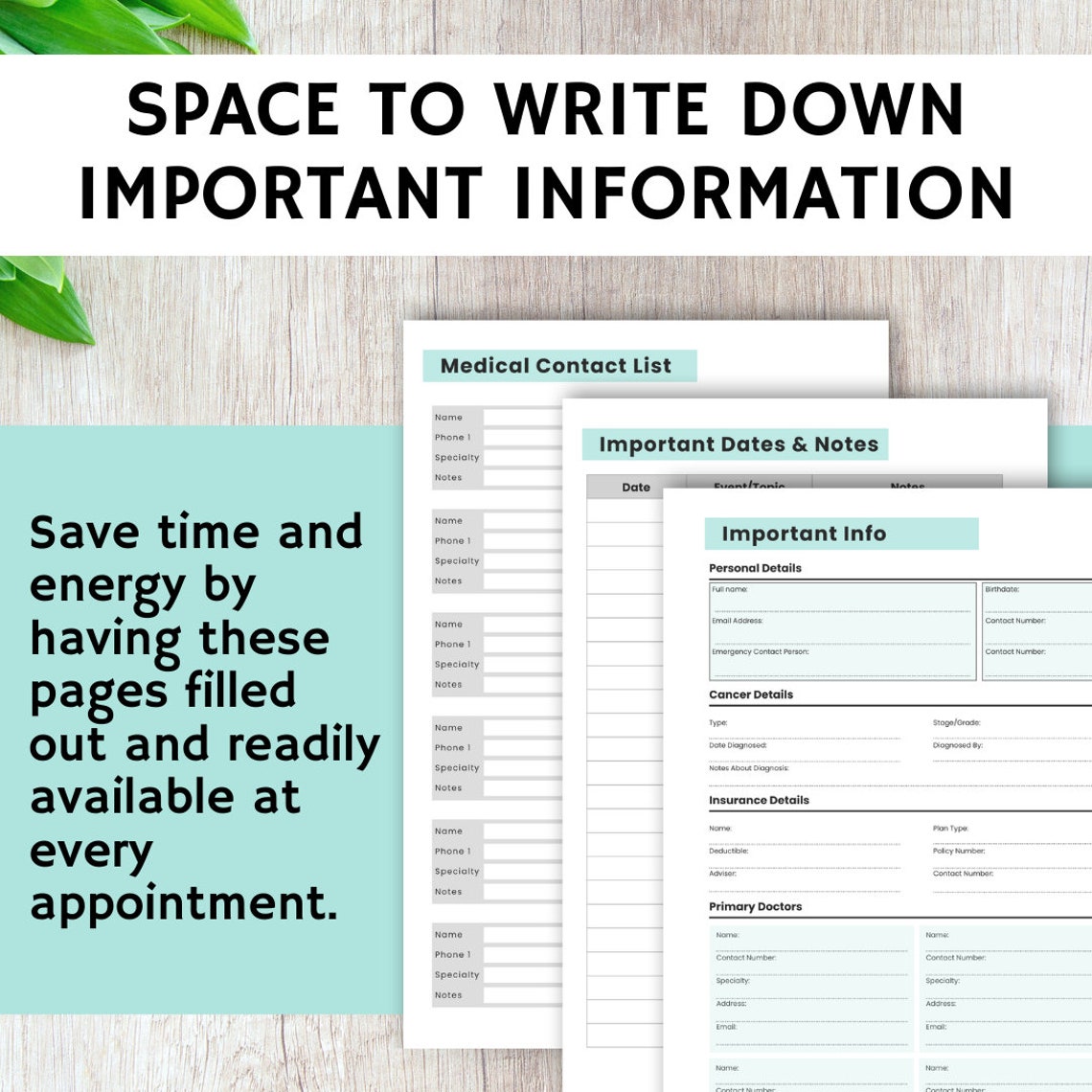 Cancer Patient Medication Treatment Plan Template, Chemo Care Survivor Warrior Planner, Symptom