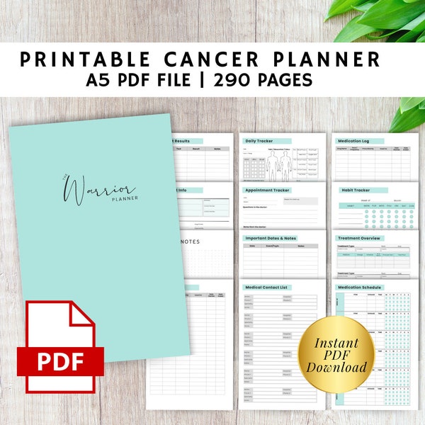 Cancer Patient Medication Treatment Plan Template, Chemo Care Survivor Warrior Planner, Symptom Habit Medical Date Schedule Tracker PDF