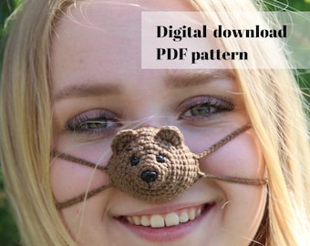 Nose warmer crochet bear PATTERN. Handmade animal lover gift, stocking stuffer. Cute crochet pattern