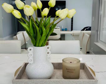 Ceramic vase with tulips / silk / arrangements / centerpieces