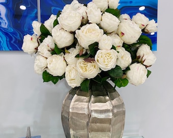Arreglo de rosas de seda de tacto real: Centro de mesa con flores artificiales