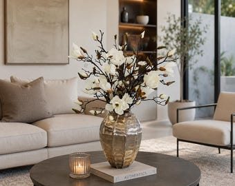 Magnolia Elegance in textured silver metal vase