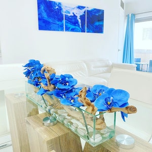 Silk Orchid Centerpiece: Rectangular Glass Vase Arrangement