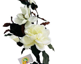 Faux Cream Magnolia Flower Branch: 38" Artificial Floral Arrangement