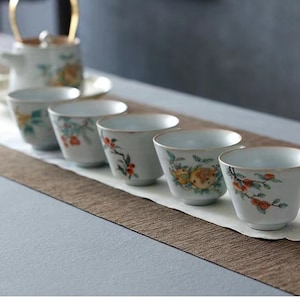 Embersceramic Detailed Ceramic Tea Cup Set of 5 Chinese Kung Fu Tea Cup 70ml