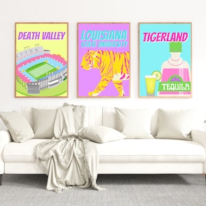 Set of 3 Louisiana State University Prints, LSU, Preppy Room Decor, College Dorm Room Art, Instant Downloads