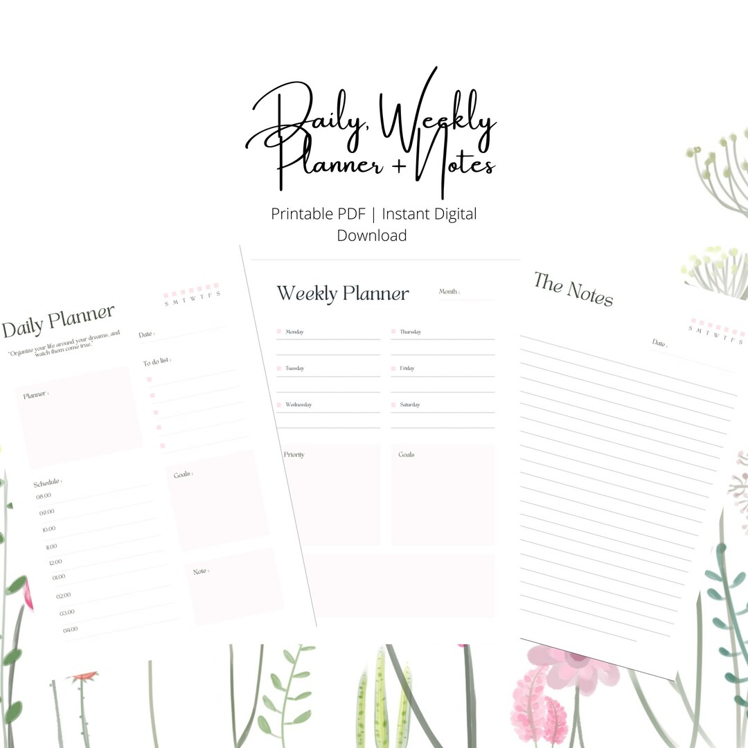 Daily Planner, Weekly Planner and Notes Etsy