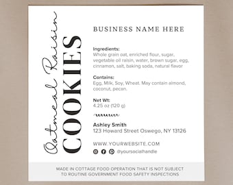 Cottage Food Label | Home Baked Goods Label | Printable Food Label | Cottage Baking Label | Ingredient Label Template | Home Bakery Stickers