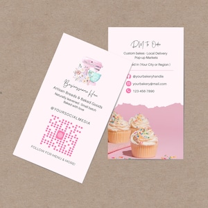 Instagram Bakery Business Card, DIY Editable Template, QR Code Card for Bakery, Customizable IG Business Card