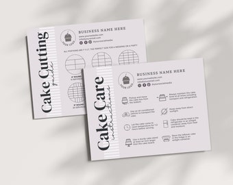Cake Care Card | Cake Cutting Guide | Cake Business | Cake Care And Cutting Guide Editable Template | Printable Care Card