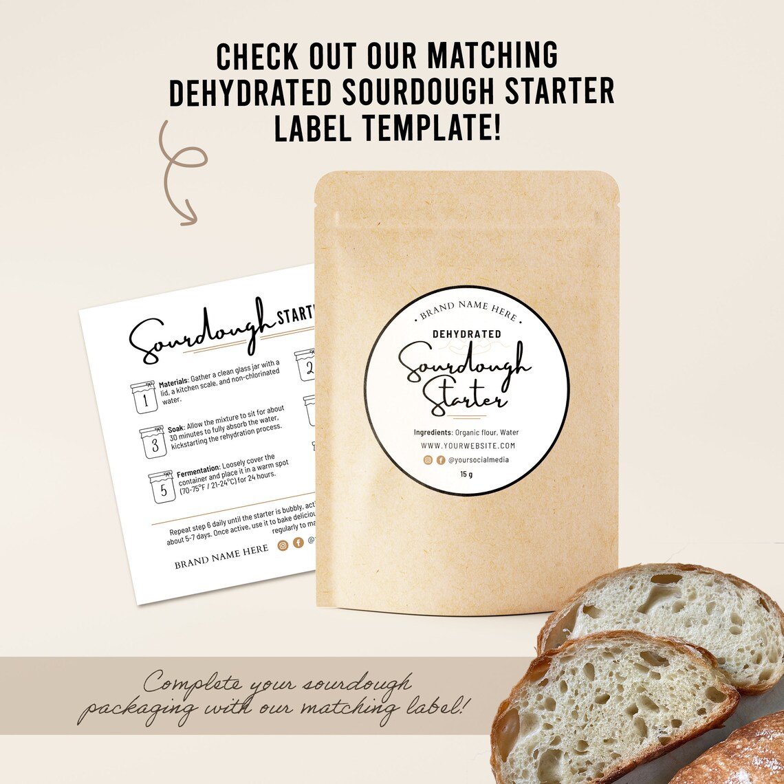 Sourdough Starter Instructions Printable Bakery Care Cards