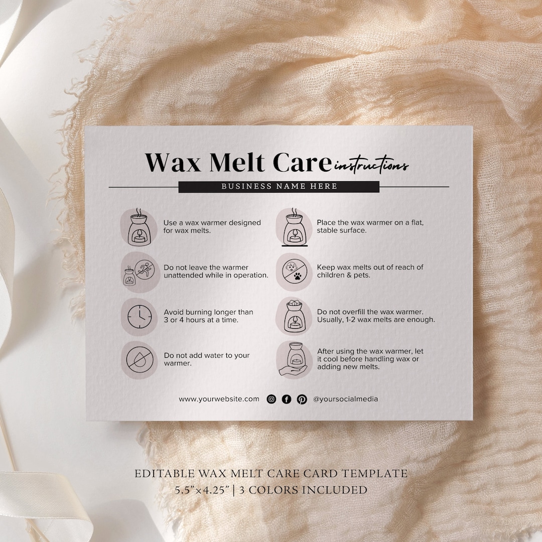 Editable Wax Melts Instructions Card Printable Wax Melt Care Instructions Wax Melt Care Card
