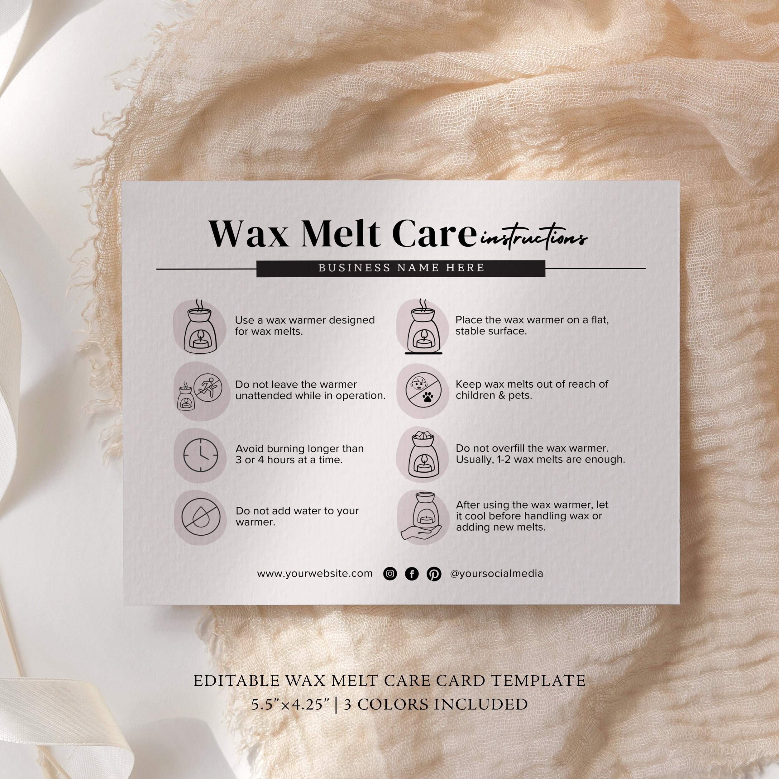 Editable Wax Melts Instructions Card Printable Wax Melt Care ...