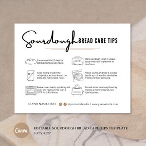 Sourdough Care Card | Bread Care Card Template | Canva Template | Instant Download | Package Insert |  Bread Care Instructions