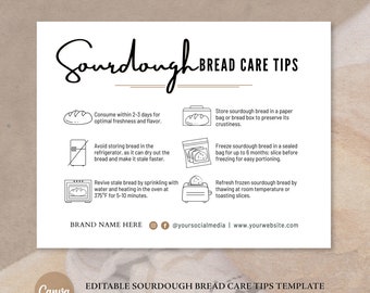 Sourdough Care Card | Bread Care Card Template | Canva Template | Instant Download | Package Insert |  Bread Care Instructions