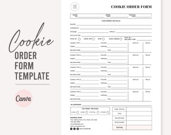 Cookie Order Form | Instant Download | Editable Canva Template | Business Templates | Small Business Form | Bakery Form