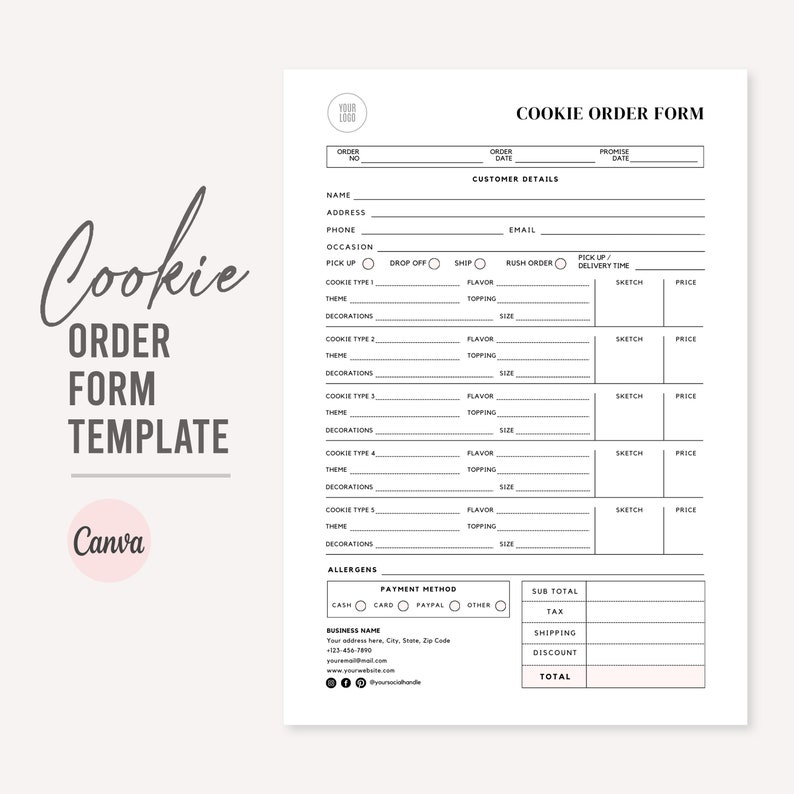 Cookie Order Form | Instant Download | Editable Canva Template | Business Templates | Small Business Form | Bakery Form image 1