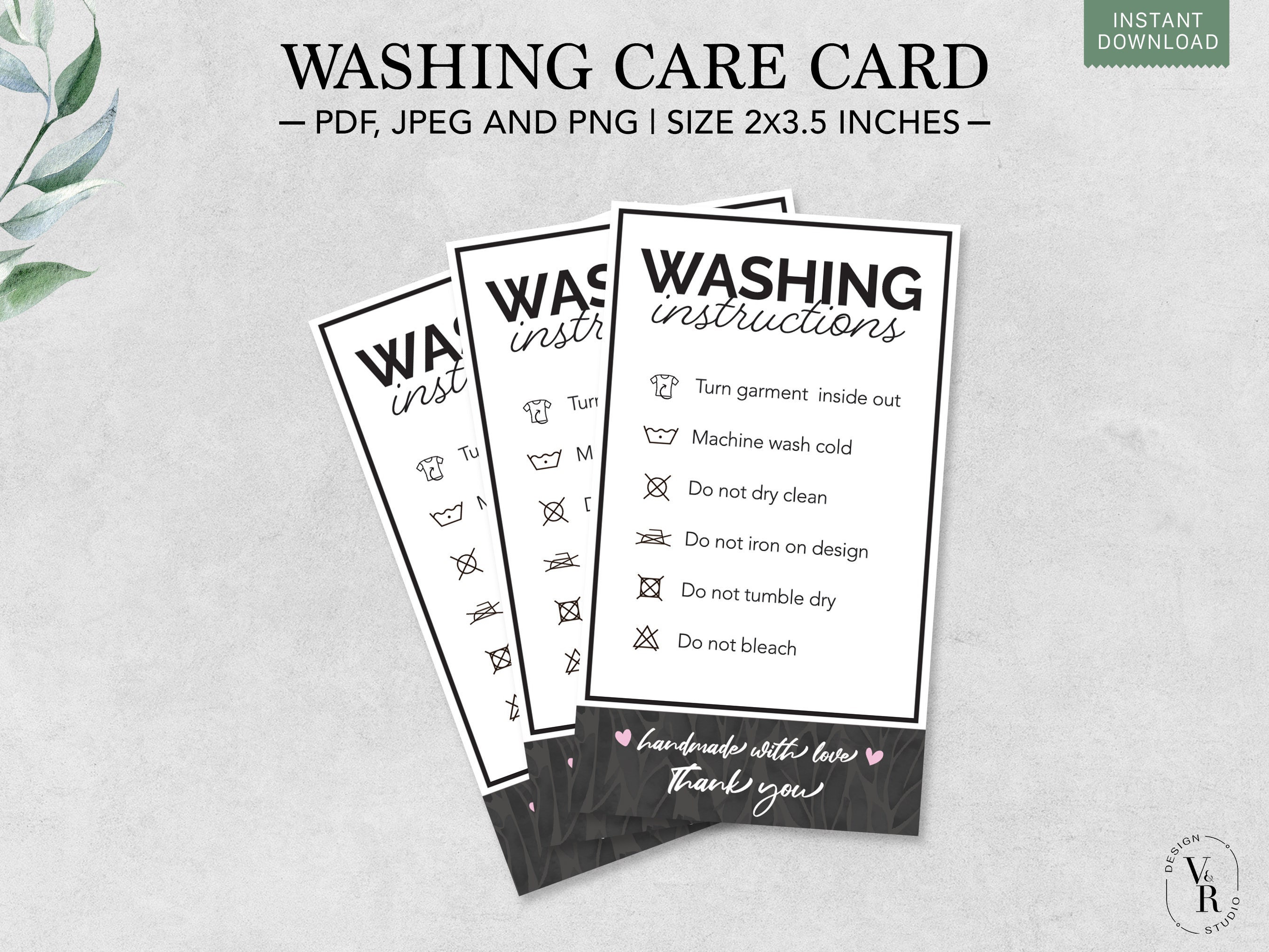 Washing Care Printable, Washing Care Card, Care Card, Washing Instructions, Small Business Supplies, Clothing Care Tag, Instant Download