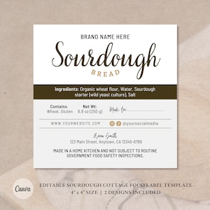 Sourdough Bread Cottage Food Label | Home Baked Goods Label | Printable Food Label | Cottage Baking Label | Ingredient Label Template