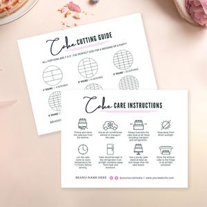Plantilla de tarjeta para el cuidado de pasteles, instrucciones editables para cortar y guardar pasteles, tarjeta de panadería imprimible
