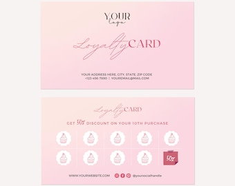Editable Loyalty Card Template: Printable Customer Stamp Card for Bakeries and Small Businesses