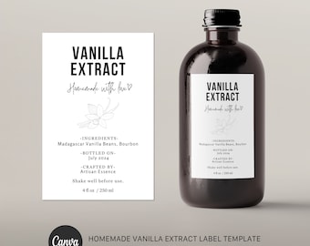 Vanilla Extract Label Template: Editable Printable Stickers for Homemade Bottles and Jars