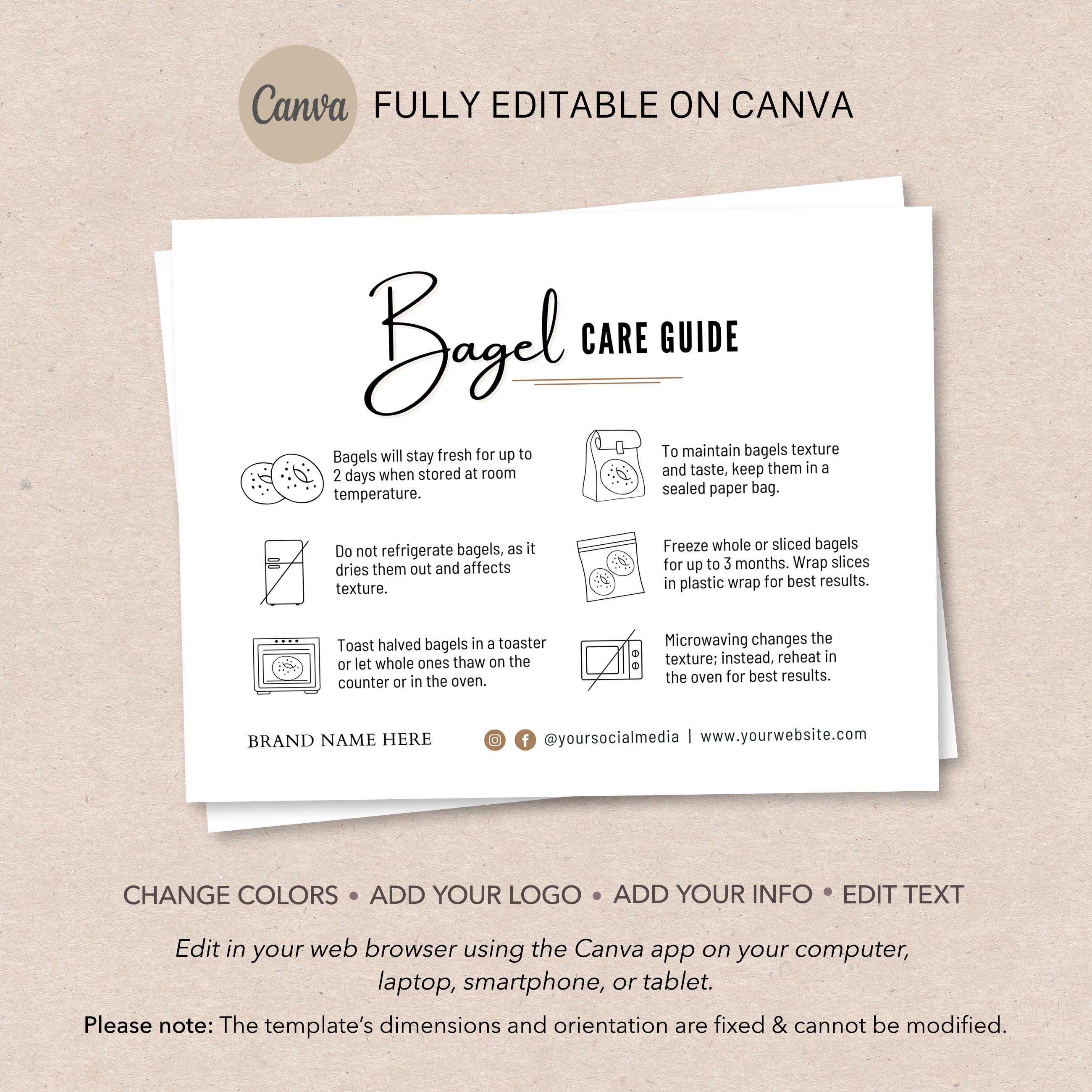 Bagel Care Card | Bagel Care Card Template | Printable Bagels Note ...