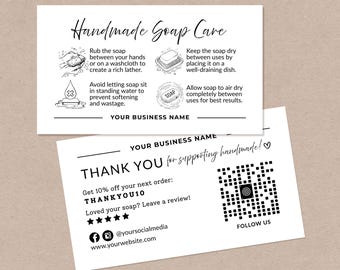 Editable Soap Care Card Template, Printable Canva Instructions Card, Care Instructions for Handmade Soap, Soap Use Guide for Customers