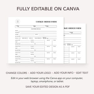 Cookie Order Form | Instant Download | Editable Canva Template | Business Templates | Small Business Form | Bakery Form image 3