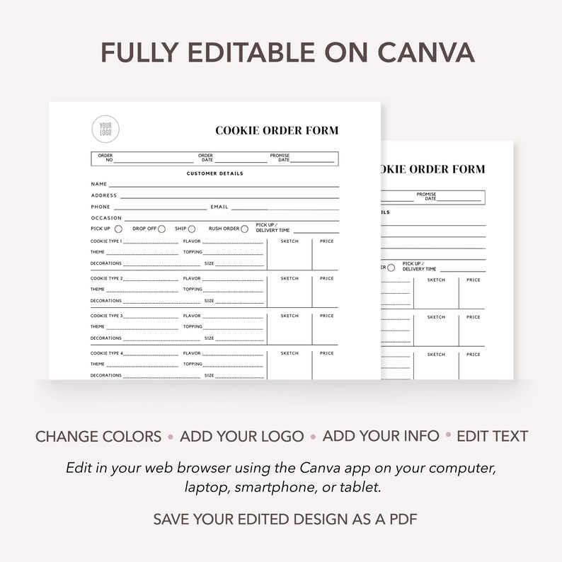 Cookie Order Form | Instant Download | Editable Canva Template | Business Templates | Small Business Form | Bakery Form image 3