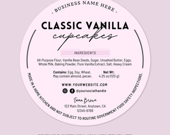 Cottage Food Label | Home Baked Goods Label | Printable Food Label | Cottage Baking Label | Ingredient Label Template | Home Bakery Stickers