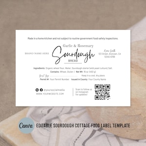Sourdough Bread Cottage Food Label | Home Baked Goods Label | Printable Food Label | Cottage Baking Label | Ingredient Label Template