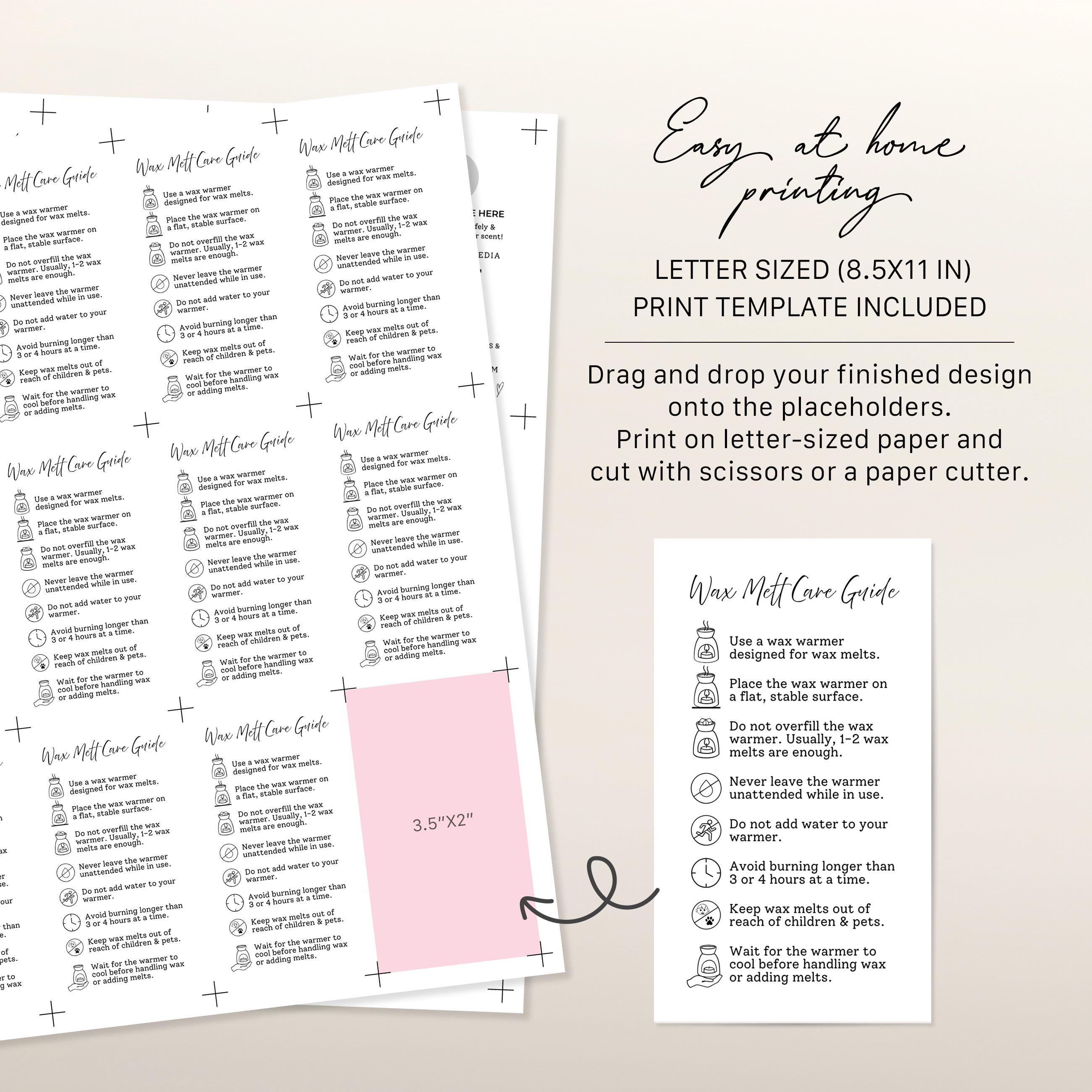 Wax Melt Care & Safety Card Template | Canva Editable Printable ...