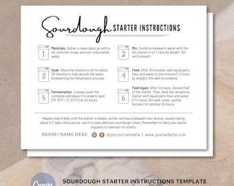 Sourdough Starter Instructions | Printable Bakery Care Cards | Minimalist Design | Sour Dough Kit | Bake Sourdough At Home