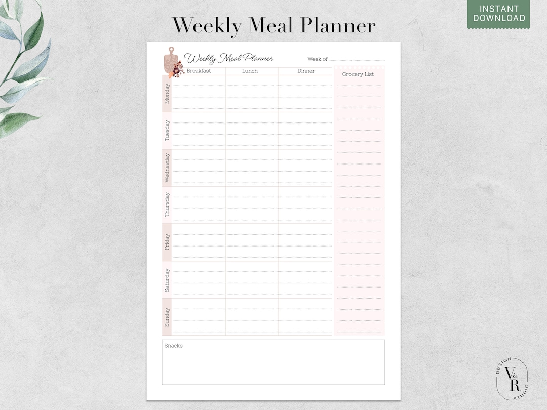 Weekly Meal Planner Template & Printable | Food Journal + Grocery List ...