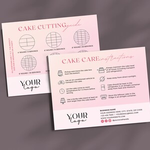 Cake Care Card | Cake Cutting Guide | Cake Business | Cake Care And Cutting Guide Editable Template | Printable Care Card