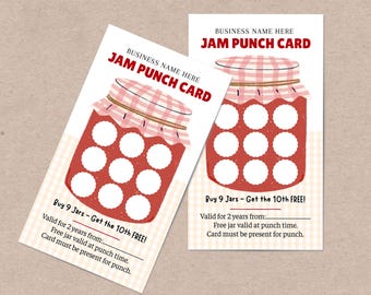 Editable Jam Loyalty Card Template, Printable Punch Card for Homemade Jam, Preserves, Customizable Reward Card for Small Food Businesses