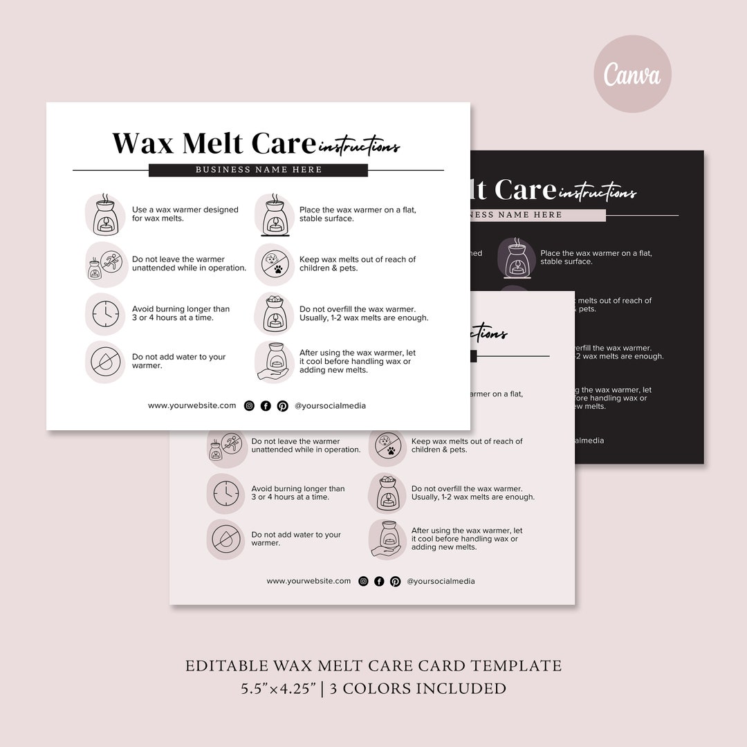 Wax Melts Care Card Editable Template | Wax Melt Business Inserts | Wax ...