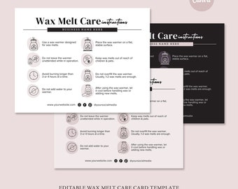Wax Melts Care Card Editable Template | Wax Melt Business Inserts | Wax Melt Safety Cards | Wax Melt Instructions | Printable Wax Care Note